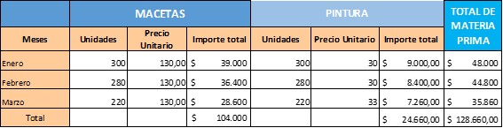Presupuesto de materia prima