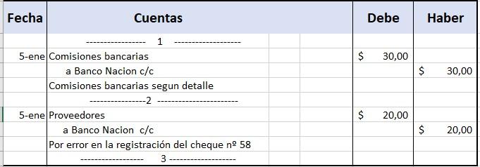 Asientos de la conciliacion bancaria